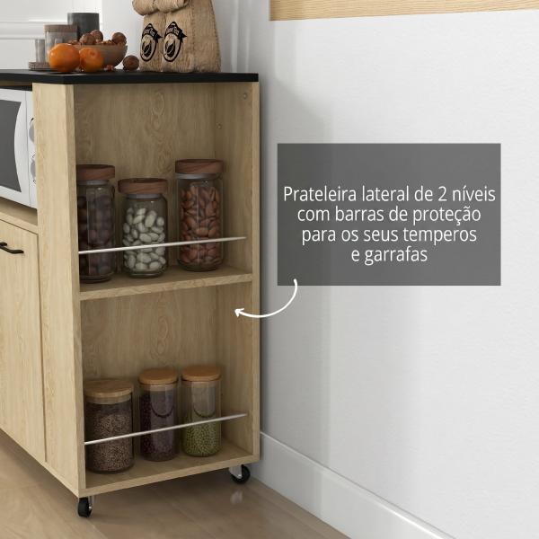 Carrinho de Cozinha com Rodas 2 Portas Prateleira Ajustável Porta - Especiarias para Sala de Jantar 75x40x80,5 cm Madeira