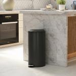 Caixote do Lixo de Cozinha 30L com Pedal, Tampa de Fecho Suave e Balde Interior Removível, Preto