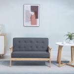 Sofá de 2 Lugares com Encosto e Almofadas Acolchoados Pés de Madeira Antiderrapantes para Sala de estar Dormitório Oficina 114x66x69 cm Cinza