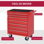 Carrinho de Ferramentas com 7 Gavetas Rodas Trava Armário de Armazenamento para Oficina de Garagem e Chapa de Aço 69x33x75 cm Vermelho