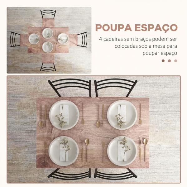 Conjunto de Sala de Jantar 5 Peças 1 Mesa e 4 Cadeiras com Pés em Aço para Cozinha 110x70x75 cm Madeira Natural e Preto