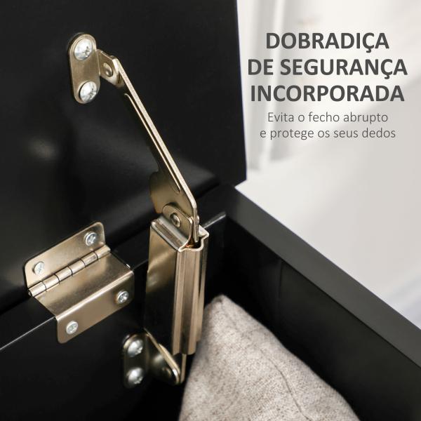 Baú de Armazenamento de Madeira Baú de Arrumação com Dobradiça de Segurança Carga Máxima 20 kg 81x40x46 cm Preto