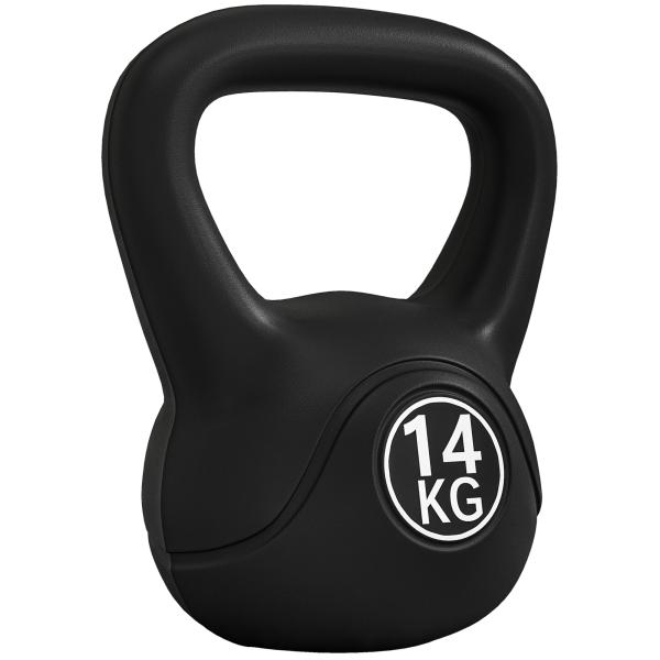 Peso Russo de 14 kg Kettlebell Fitness Preenchido de Areia com Punho Largo Antiderrapante 26x18x32 cm Preto