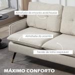 Sofá de 2 Lugares Moderno Estofado em Poliéster com 4 Almofadas Apoio para os Braços e Pés de Aço 139x68x80 cm Creme
