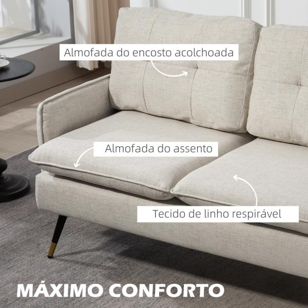 Sofá de 2 Lugares Moderno Estofado em Poliéster com 4 Almofadas Apoio para os Braços e Pés de Aço 139x68x80 cm Creme