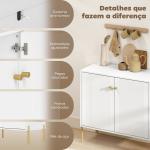 Aparador Moderno de 2 Portas Prateleiras Ajustáveis Bancada com Efeito Mármore e Pés de Aço 80x39,1x76 cm Branco