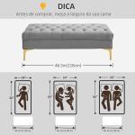 Banco de Pé de Cama com Assento Acolchoado e Pés Metálicos Banco para Entrada Corredor Capacidade 120 kg 118x45x42 cm Cinza