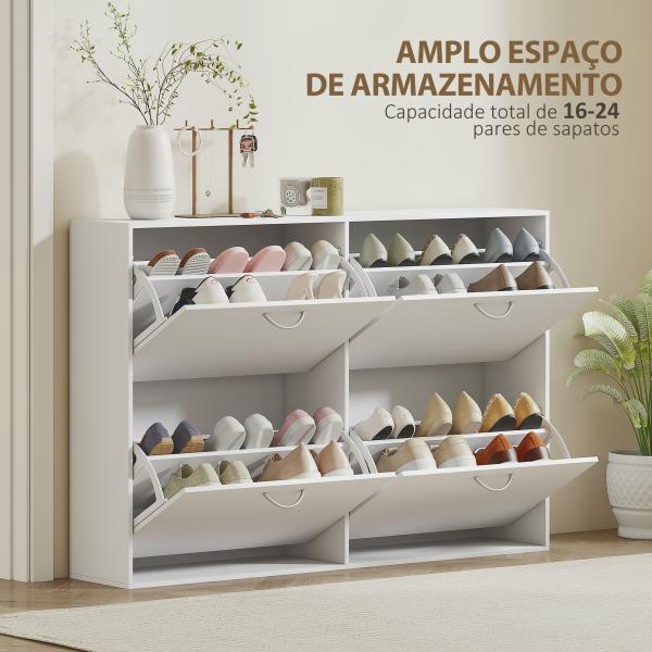 Sapateira Moderna com 4 Gavetas Abatíveis e Prateleiras Ajustáveis para 16 - 24 Pares de Sapatos 120x24x81 cm Branco