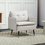 Poltrona Sala de Estar Poltrona Relax com Apoio para os Braços Assento Acolchoado e Pés de Aço 76x68x80 cm Creme