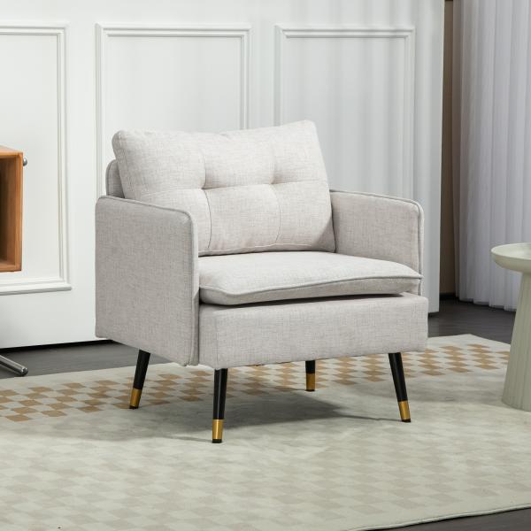 Poltrona Sala de Estar Poltrona Relax com Apoio para os Braços Assento Acolchoado e Pés de Aço 76x68x80 cm Creme