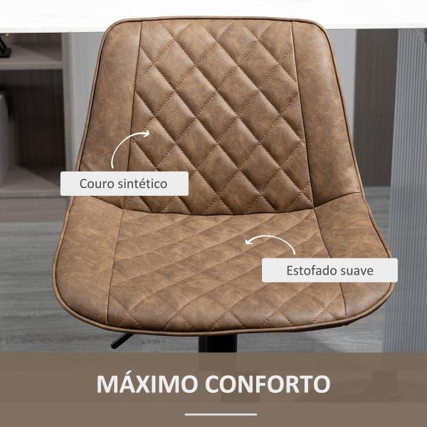 Conjunto de Bancos de Bar Estofados em PU Bancos Altos de Sala de Jantar com Altura Ajustável Assento Giratório e Apoio para os Pés Carga Máxima 120kg 46,5x51x86 - 106cm Marrom