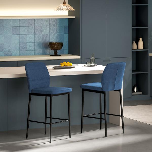 Conjunto de 2 Bancos de Bar Bancos Altos de Cozinha com Encosto e Apoio para os Pés Estofados em Veludo 41x52x97 cm Azul