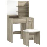 Toucador de Maquilhagem com Banco Mesa de Maquilhagem com Espelho Prateleiras e Gaveta 80x40x132 cm Madeira e Bege