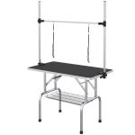 Mesa de Tosquia para Cães Dobrável com Prateleira de Armazenamento e Altura Ajustável 20 - 80 cm 107x60x170 cm Preto