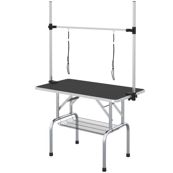 Mesa de Tosquia para Cães Dobrável com Prateleira de Armazenamento e Altura Ajustável 20 - 80 cm 107x60x170 cm Preto