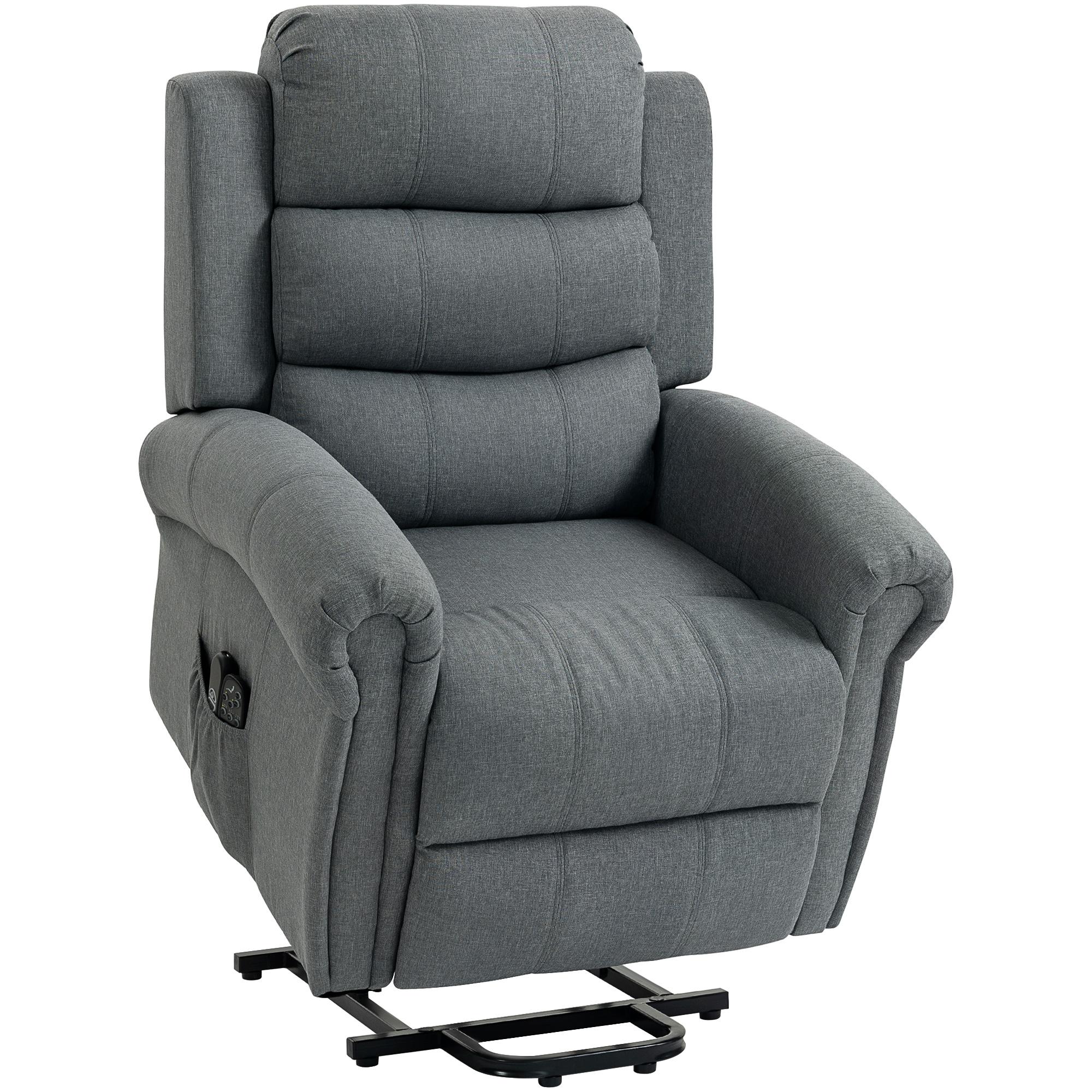 Poltrona Relax Reclinável Elétrica Elevatória com Massagem Vibratória e Calor, Comando à Distância, Cinzento