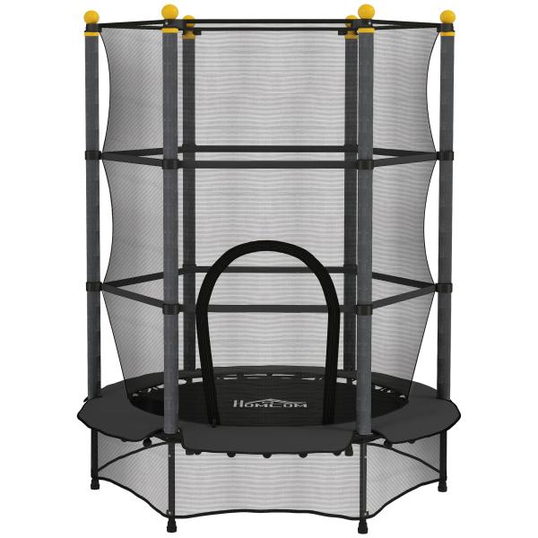 Trampolim para Crianças com Rede de Segurança e Estrutura de Aço para Interiores e Exteriores Carga 50kg Ø140x190 cm Preto