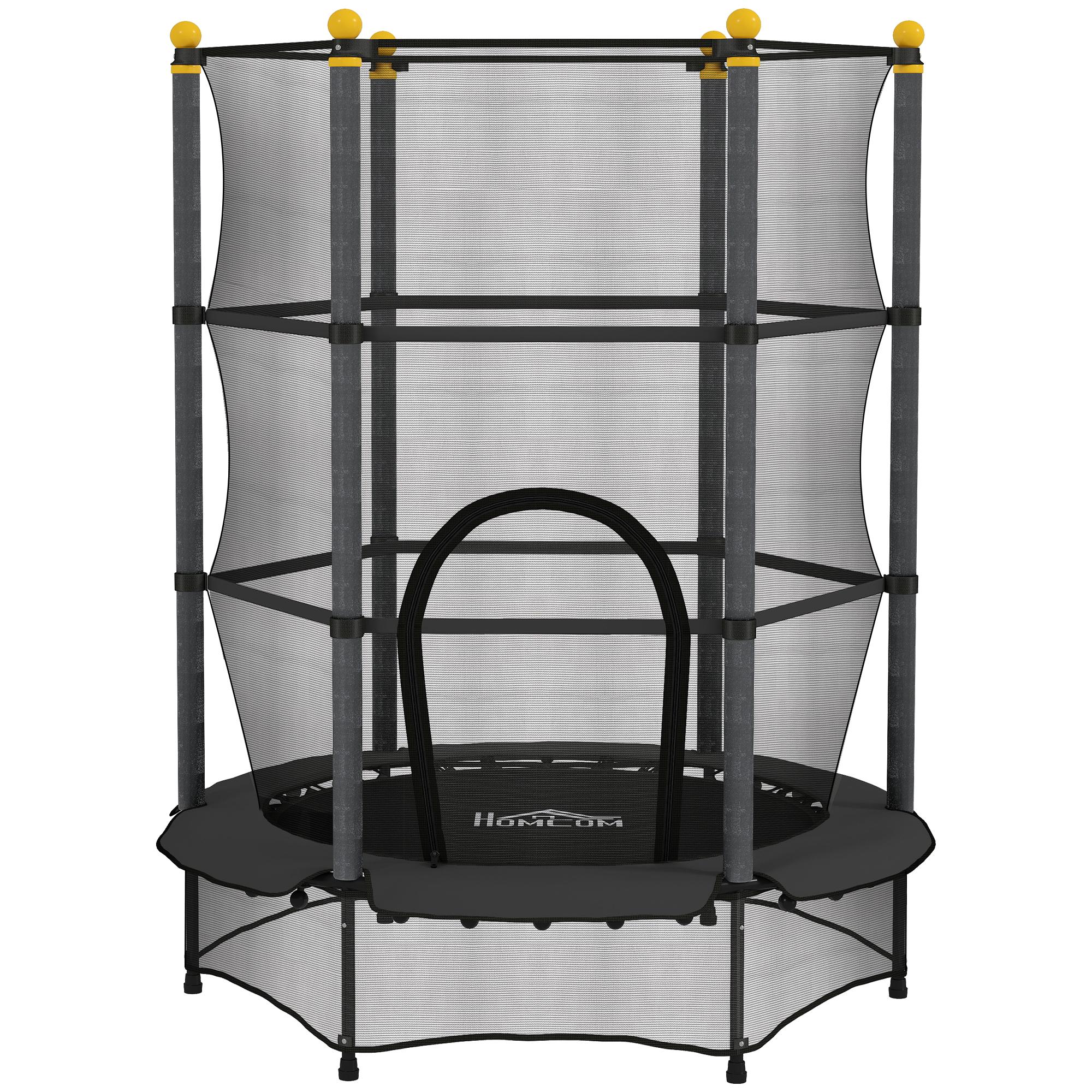 Trampolim para Crianças com Rede de Segurança e Estrutura de Aço para Interiores e Exteriores Carga 50kg Ø140x190 cm Preto