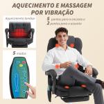 Cadeira de Escritório com 6 Pontos de Massagem Giratória com Encosto Reclinável 135º Função de Aquecimento 65x70x111 - 119 cm Preto
