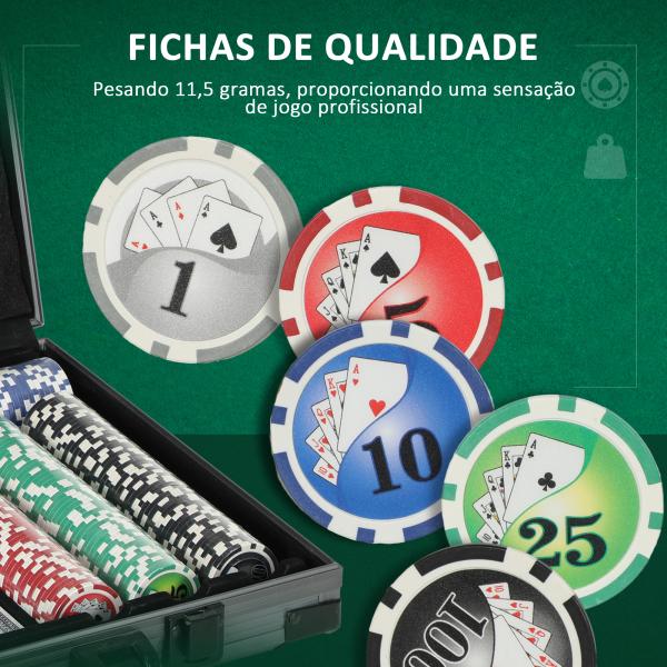 Mala de Póquer com 400 Fichas 2 Baralhos 5 Dados Tapete e Botão Dealer 39,5x28x8 cm Cinza