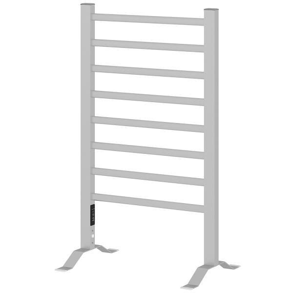 Toalheiro Elétrico de Parede ou Solo 150 W com Função de Temporizador e 8 Barras para Casa de Banho 53x35x90 cm Prata