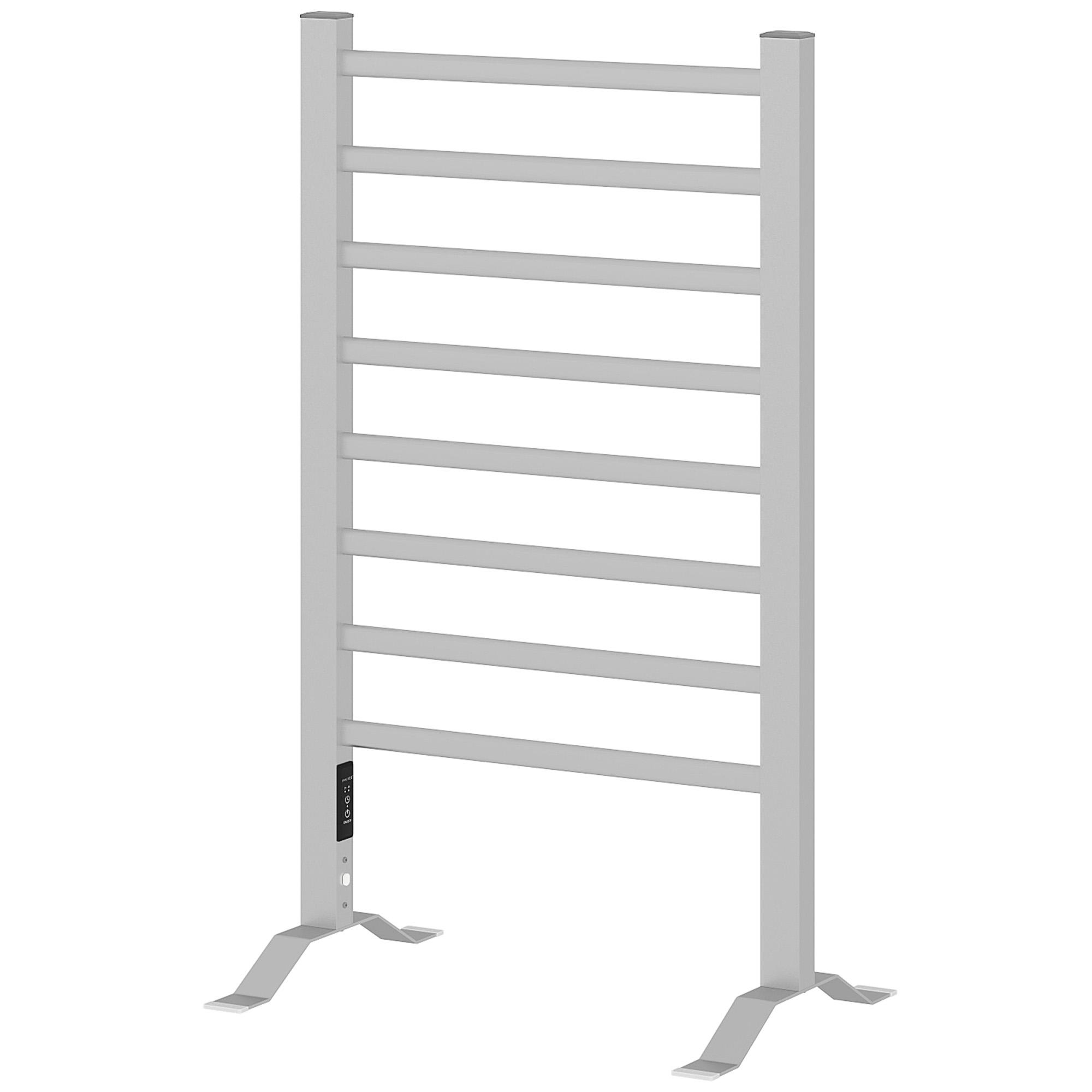 Toalheiro Elétrico de Parede ou Solo 150 W com Função de Temporizador e 8 Barras para Casa de Banho 53x35x90 cm Prata