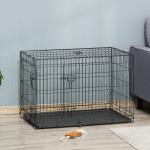 Gaiola para Cães com 2 Portas Gaiola para Animais de Estimação Dobrável com Alça de Transporte Aço 92x57x62,5cm Preto