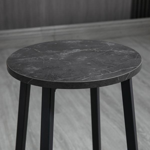 Conjunto de Mesa Alta com 2 Bancos Redondos com Estrutura de Aço Estilo Moderno para Cozinha Sala de Estar Branco e Preto