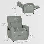 Poltrona Relax Reclinável Elétrica com Calor Lombar, Massagem Vibratória, Motor Silencioso e Função de Memória, Cinzento Escuro
