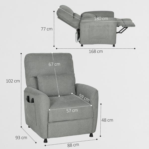 Poltrona Relax Reclinável Elétrica com Calor Lombar, Massagem Vibratória, Motor Silencioso e Função de Memória, Cinzento Escuro