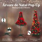 Árvore de Natal Artificial 180 cm com 150 Luzes LED 200 Ramos 11 Modos Bolas Fitas e Suporte Dobrável Verde e Vermelho