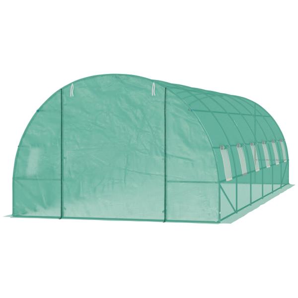 Estufa tipo Túnel 8x3x2m Aço e PE 140 g/m² Estufa para Cultivo de Plantas Tomates Verduras com 12 Janelas e Porta Enroláveis Verde