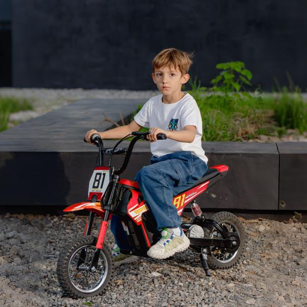 Mota Elétrica para Crianças 24V com Motor 250W Velocidade de 6 - 16km/h Rodas de 30,5 cm para Crianças de 8 - 12 Anos Vermelho