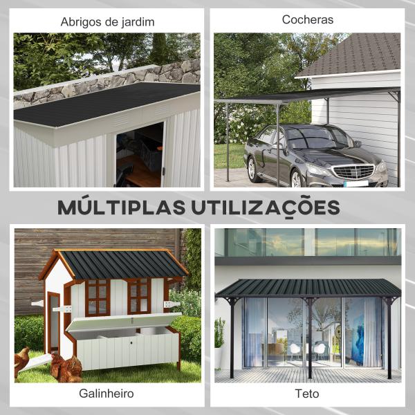 Conjunto de 12 Painéis para Teto de Aço Galvanizado Chapas Perfiladas de Teto 7m² para Abrigo de Ferramentas 129x45cm Cinzento Escuro