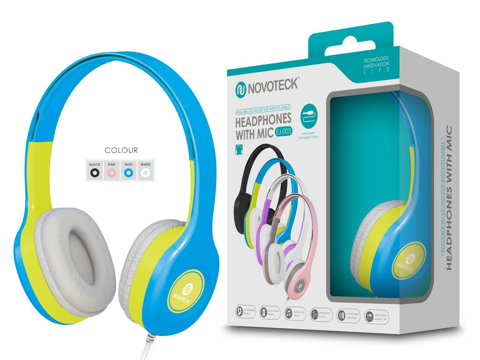 Auscultador com Micro - 120cm - Jack 3.50mm Azul EJ-003