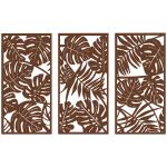 Decoração de Parede em Madeira 3D 3 Peças 40x80 cm Adornos de Parede com Padrão de Folhas Tropicais Nogueira