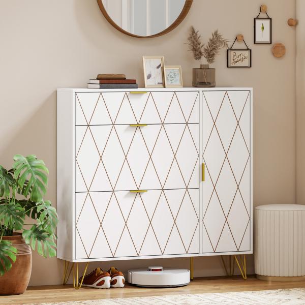 Sapateira Estreita com 2 Compartimentos Abatíveis Armário e Prateleiras Ajustáveis 10 - 14 Pares de Sapatos 110x25x110,6 cm Branco