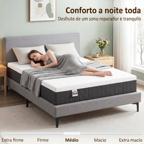 Colchão 190x135 cm Espessura 25 cm Colchão Viscoelástico com Molas Ensacadas de 7 Zonas Firmeza Média Capa Lavável