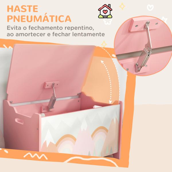 Baú de Brinquedos Organizador de Brinquedos para Crianças de 3 a 8 Anos com Estampado em Animaos 60x37x39 cm Rosa