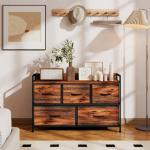 Cómoda com 5 Gavetas de Tecido Cómoda de Estilo Industrial com Estrutura Metálica para Quarto 98x29x63 cm Castanho Rústico
