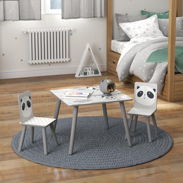 Conjunto de Mesa e Cadeiras para Crianças de 3 Peças Mesa Infantil com 2 Cadeiras Conjunto de Móveis para Atividades Cinza