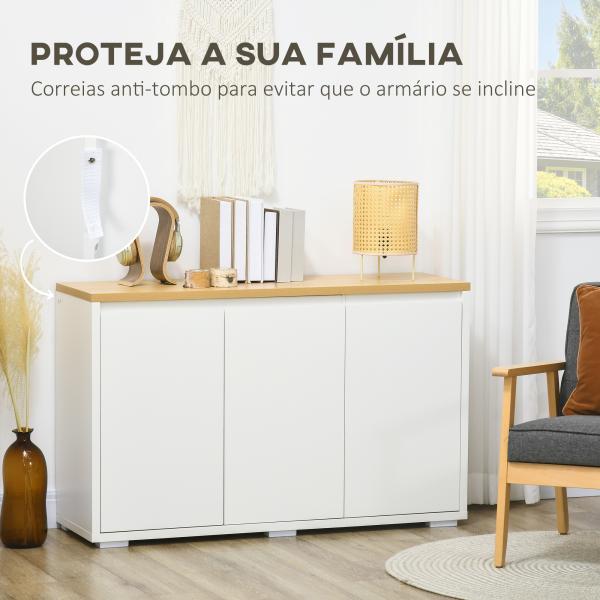 Aparador de Sala de Estar Armário de Armazenamento com 3 Portas e Prateleiras Ajustáveis 120x37x75 cm Branco e Madeira