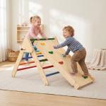 Triângulo de Escalada de Madeira 2 em 1 Escalada para Crianças de 18 - 48 Meses com Rampa para Deslizar ou Escalar 147x64,5x63 cm Multicor