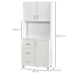 Armário de Armazenamento de Cozinha Armário Alto com 3 Gavetas 3 Portas e Prateleiras Interiores Ajustáveis móvel Auxiliar para Sala de Jantar Sala de Estar 80x39,5x183,5cm Branco