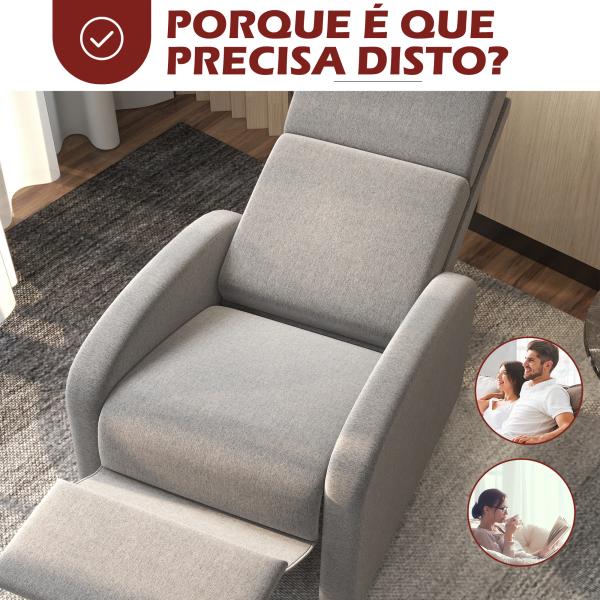 Poltrona Relax Reclinável até 160° Poltrona Reclinável Manual com Apoio para os Pés 64x86x102 cm Cinza