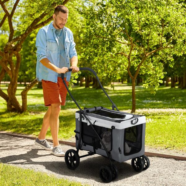 Carrinho para Animais de Estimação Carrinho para Cães Dobrável com Compartimento Desmontável 4 Portas 81x58x97,5 cm Cinza