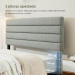 Cabeceira de Cama 140 cm Altura Ajustável em 3 Níveis 106/116/126 cm Estofada em Linho Cinza