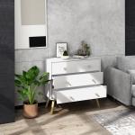 Cómoda com 3 Gavetas com Pés de Madeira de Pinho para Sala de Estar Escritório 80x30x80 cm Branco e Madeira