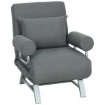 Sofá Cama Dobrável Estofado em Linho Sintético com Encosto Ajustável em 5 Níveis e Almofada Acolchoada 73x78x81 cm Cinzento Escuro