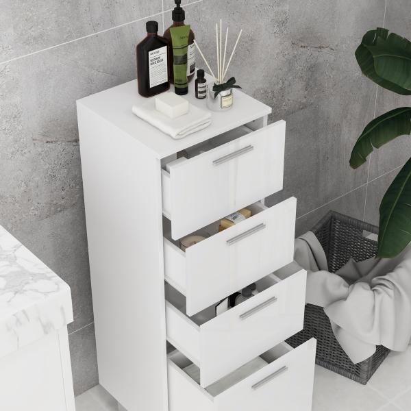 Móvel Auxiliar Casa de Banho Moderno Móvel de Armazenamento Casa de Banho com 4 Gavetas Anti - Tombo 30x30x93 cm Branco